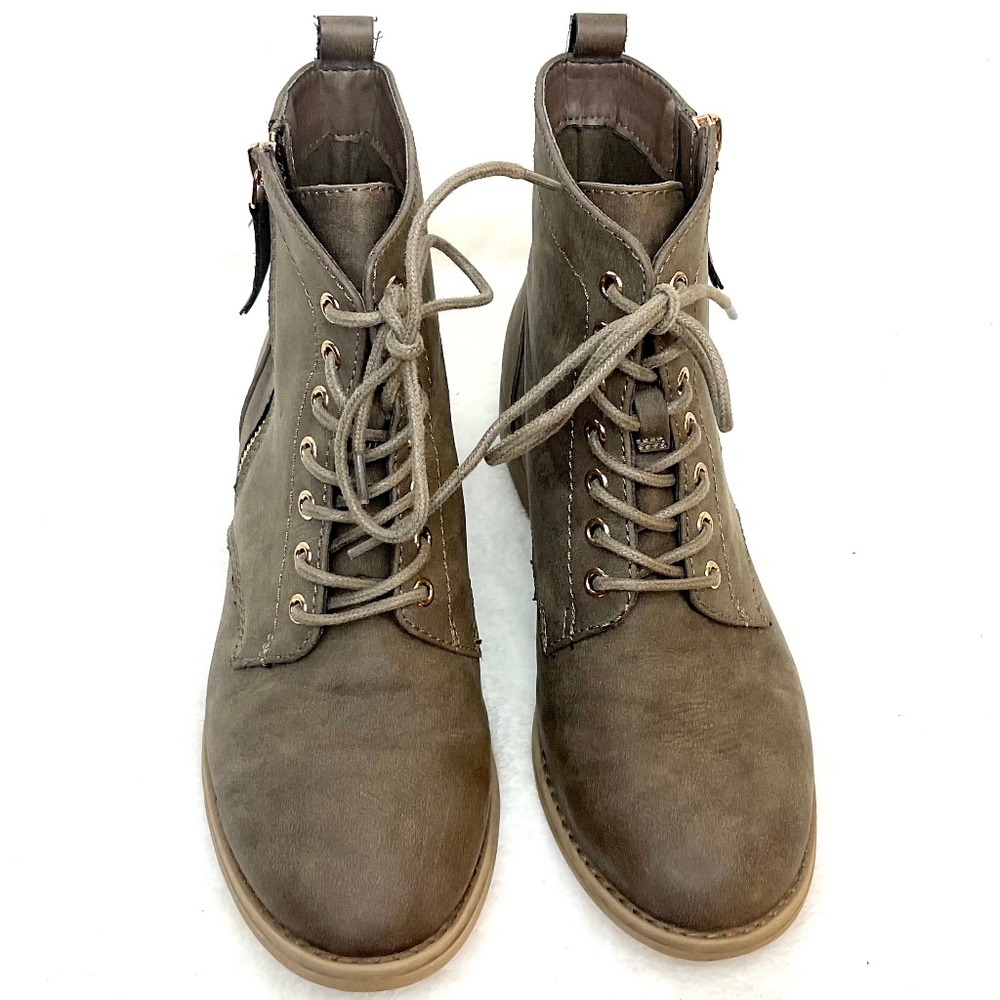 XAPPEAL BROWN WOMENS LACI SIDE ZIP COMBAT MOTO BOOT WITH GOLD DETAIL sz 7 - Picture 5 of 13